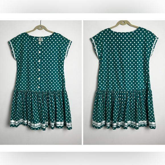 Laura Ashley Dresses & Skirts - Vintage 1980s Laura Ashley Green White Polka Dot Retro 1920s Style Dress Size 10